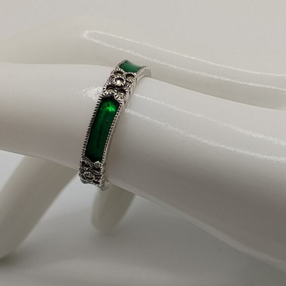 Judith Jack Green Enamel Sterling Silver Ring sz7 - Picture 1 of 4